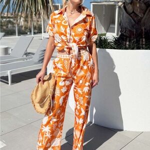 Endless Moon Floral Orange Pant Set